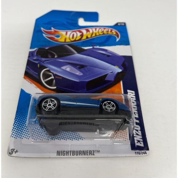 2011 Hot Wheels #116 Nightburnerz 6/10 ENZO FERRARI Blue Chrome PR5 Spoke - Picture 2 of 6